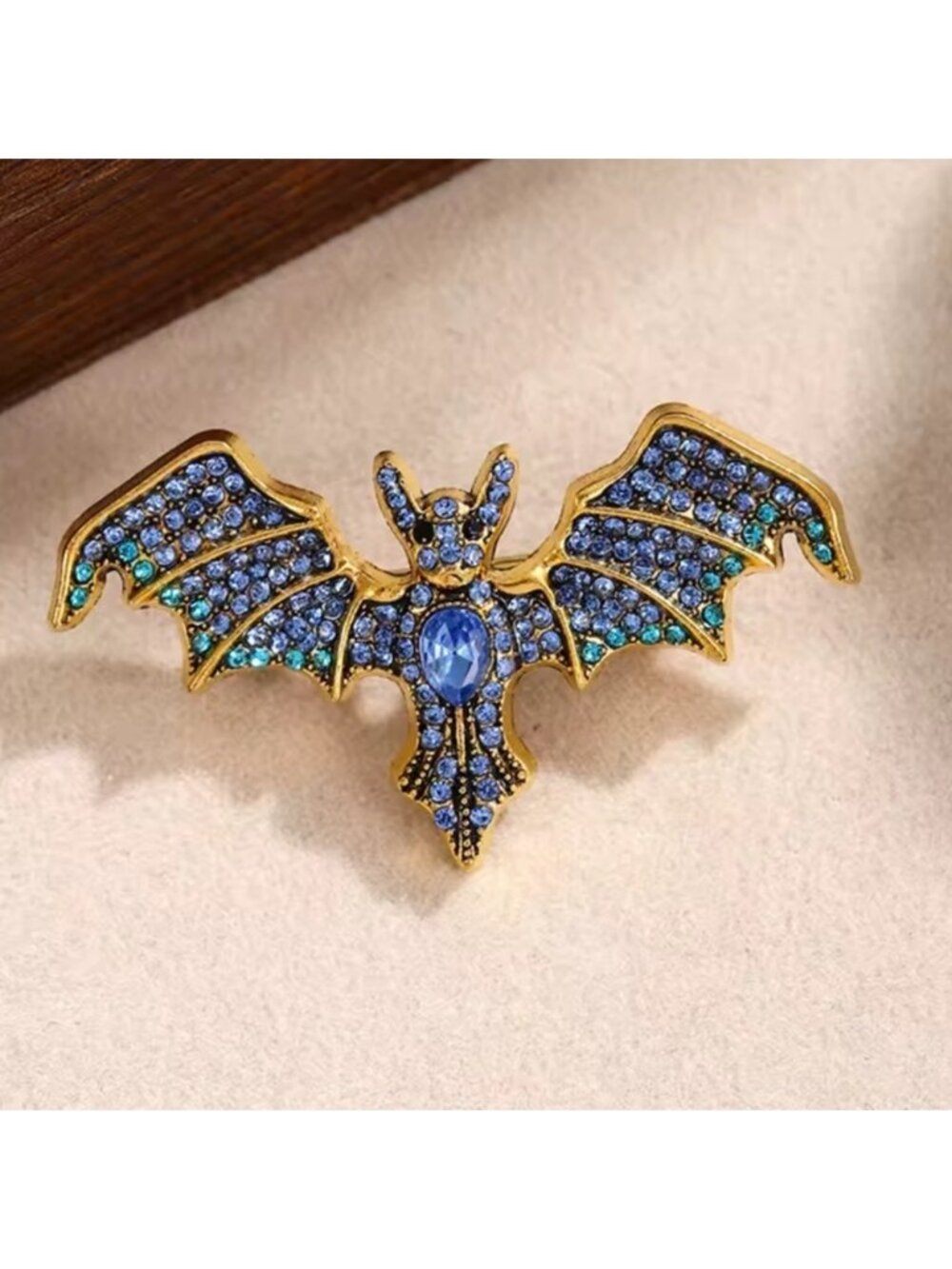 Vampire Bat Blue Crystal Brooch